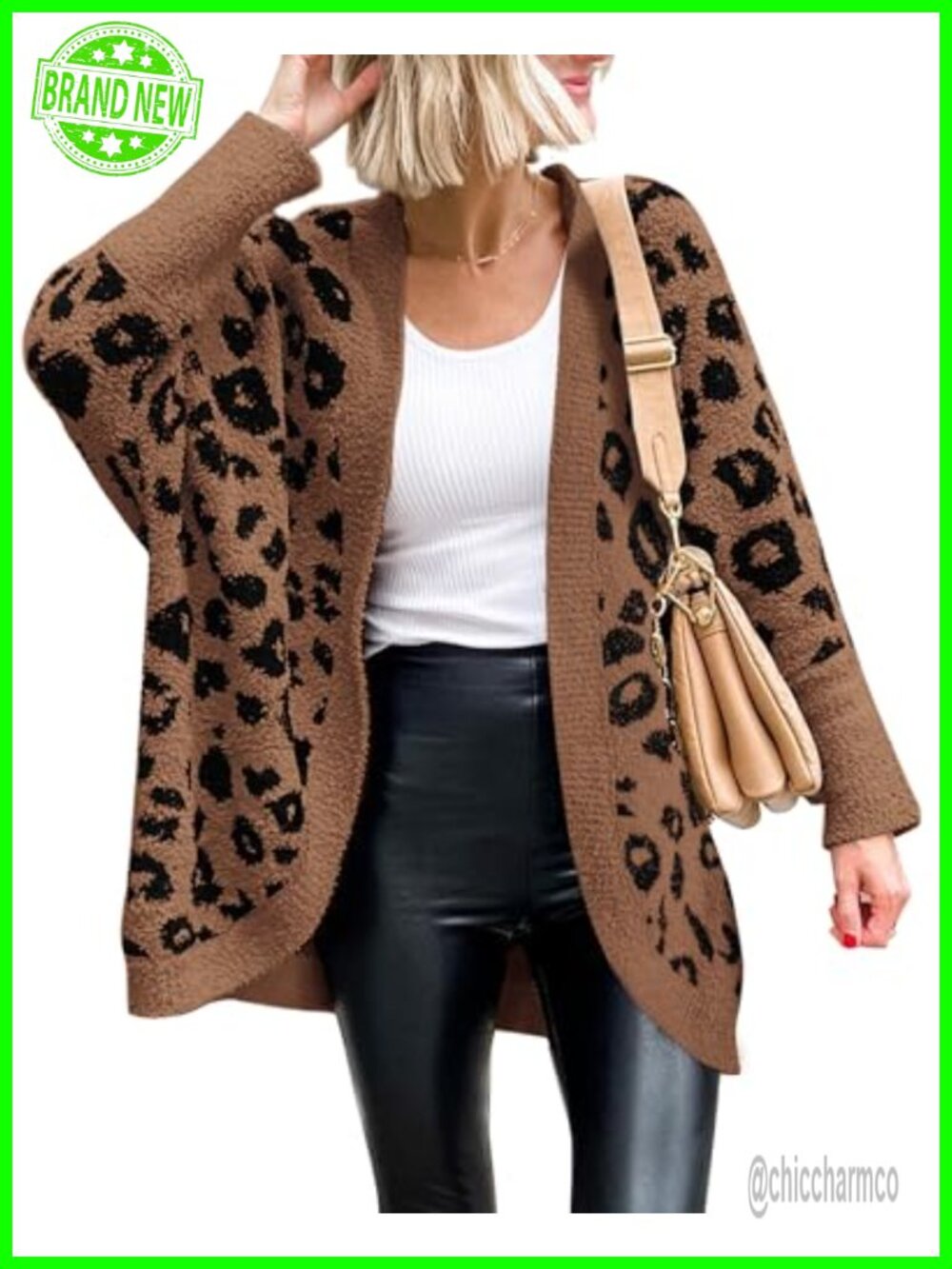 BTFBM Leopard Knit Cardigan Batwing Sleeve Oversized Sweater